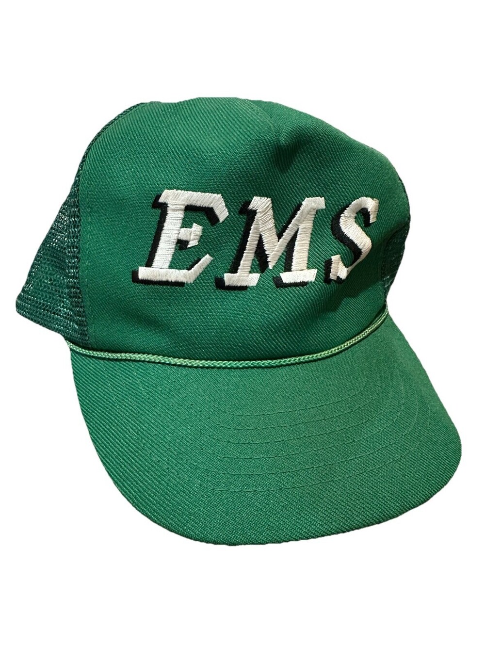 Vintage EMS Trucker Hat Green Mesh Snapback Embroidered Cap USA